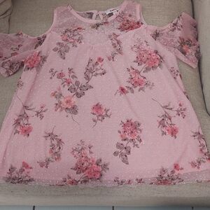 Pink Floral Cold Shoulder Top